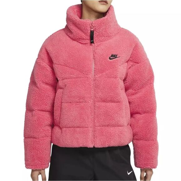 🐢 Nike Women’s Pink Therma-Fit Sherpa Full Zip Puffer Down Fill Jacket 🎿 - Picture 1 of 17